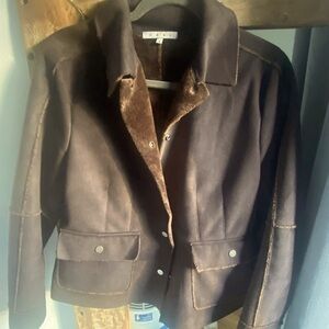 Cabi Jacket Chocolate Brown Plush Lined Faux Fur - Suede Soft - Women's Medium